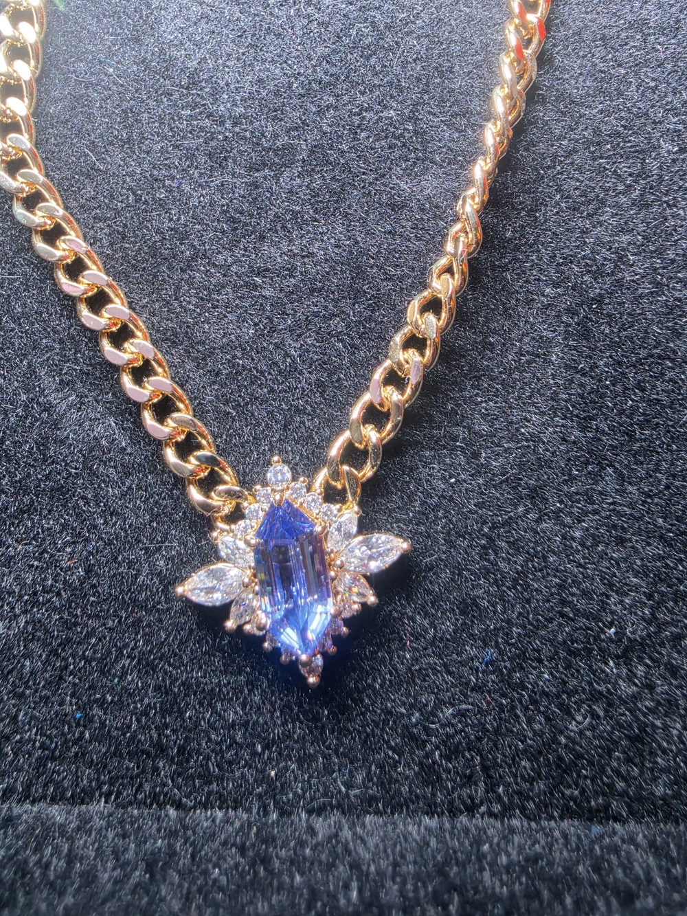 Gold Chain Necklace with Purple Crystal Pendant